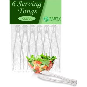 PARTY BARGAINS 8.5″ Silver Plastic Serving Tongs 24-Pack – Heavy-Duty Disposable & Reusable Kitchen Tongs for Parties BBQ Buffet Salad Appetizers Catering(Clear)