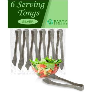 PARTY BARGAINS 8.5″ Silver Plastic Serving Tongs 24-Pack – Heavy-Duty Disposable & Reusable Kitchen Tongs for Parties BBQ Buffet Salad Appetizers Catering(Silver)