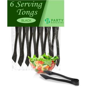 PARTY BARGAINS 8.5″ Silver Plastic Serving Tongs 24-Pack – Heavy-Duty Disposable & Reusable Kitchen Tongs for Parties BBQ Buffet Salad Appetizers Catering(Jet Black)