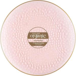 PARTY BARGAINS 9″ Plastic Dinner Plates with Gold Rim, 10-Pack Hammered Transparent Blue Disposable Party Plates for Weddings, Parties & Events(Pink with Gold Rim)