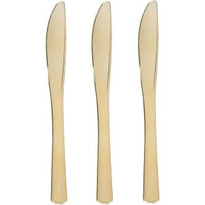 PARTY BARGAINS Disposable Plastic Silverware Flatwares Knives | Durable & Elegant Stylish Polished Gold Cutlery | Pack of 120