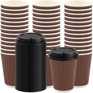 PARTY BARGAINS Ripple Hot Cups without Lids, 10 oz, 40 Count, Brown, Insulated Double Wall, Disposable Paper Coffee Cups, To-Go Cup, Tea, Hot Beverages, No Sleeve Needed(12 Ounce)