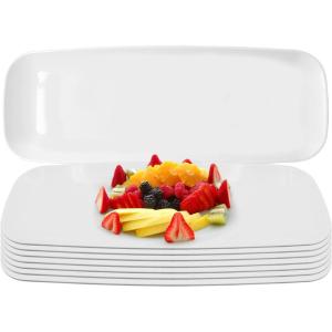 Party Bargains 17×5 Inch Plastic Serving Tray, White Rectangular Platter, 8 Pack
