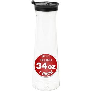 Party Bargains 34 Oz. Water Carafe with Black Flip Tab Lid, Round Base, 1 Pack
