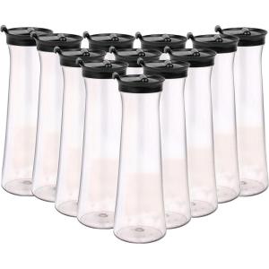 Party Bargains 34 Oz. Water Carafe with Black Flip Tab Lid, Round Base, 12 Pack