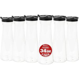 Party Bargains 34 Oz. Water Carafe with Black Flip Tab Lid, Round Base, 6 Pack