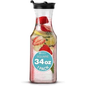 Party Bargains 34 Oz. Water Carafe with Black Flip Tab Lid, Square Base, 1 Pack