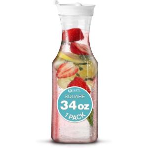 Party Bargains 34 oz. Water Carafe with White Flip Tab Lid, Square Base, 1 Pack