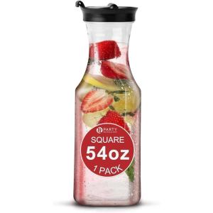 Party Bargains 54 Oz Square Base Carafe with Black Flip Tab Lids, 1 Pack