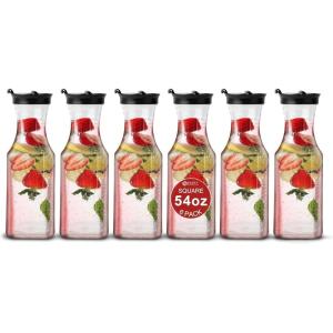 Party Bargains 54 Oz Square Base Carafe with Black Flip Tab Lids, 6 Pack