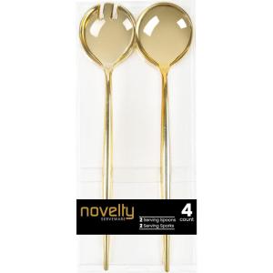 Party Bargains Disposable Novelty Serving Spoon & Spork, 4 Pack, Silver Plastic Kitchen Serveware Utensils for Buffet, Catering, Wedding, Birthday, Party(Gold)
