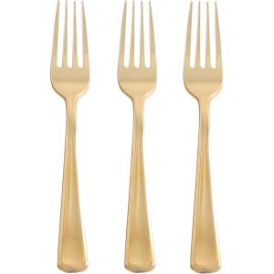 Party Bargains Disposable Plastic Silverware Flatware Forks | Durable & Elegant Stylish Polished Gold Cutlery | Pack of 120