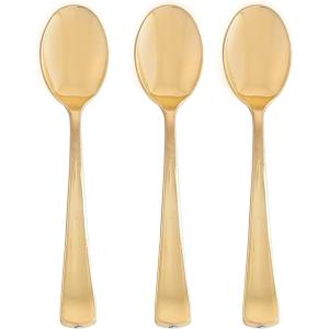 Party Bargains Disposable Silverware Flatware Plastic Spoons | Durable & Elegant Polished Gold Cutlery | Pack of 120