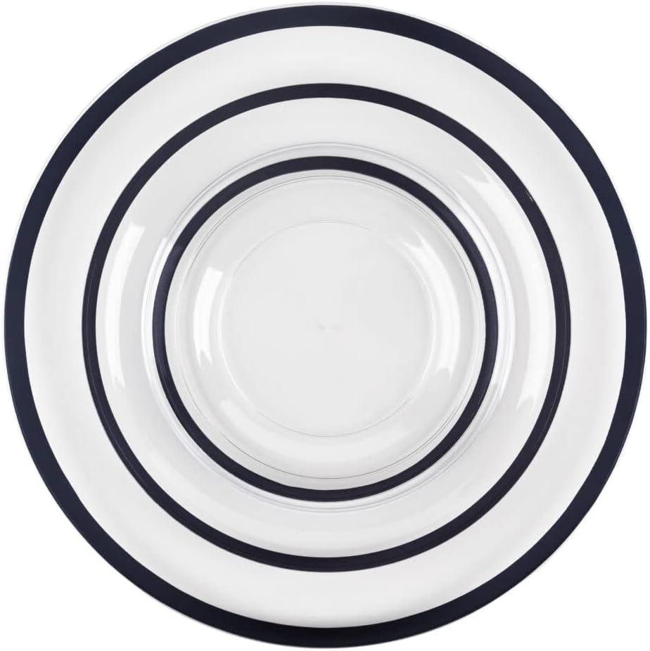 imagePARTY BARGAINS 12oz Disposable Plastic Bowls Contrast Collection Clear with Black Rim 10 Pack