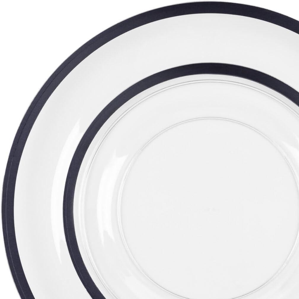 imagePARTY BARGAINS 12oz Disposable Plastic Bowls Contrast Collection Clear with Black Rim 10 Pack