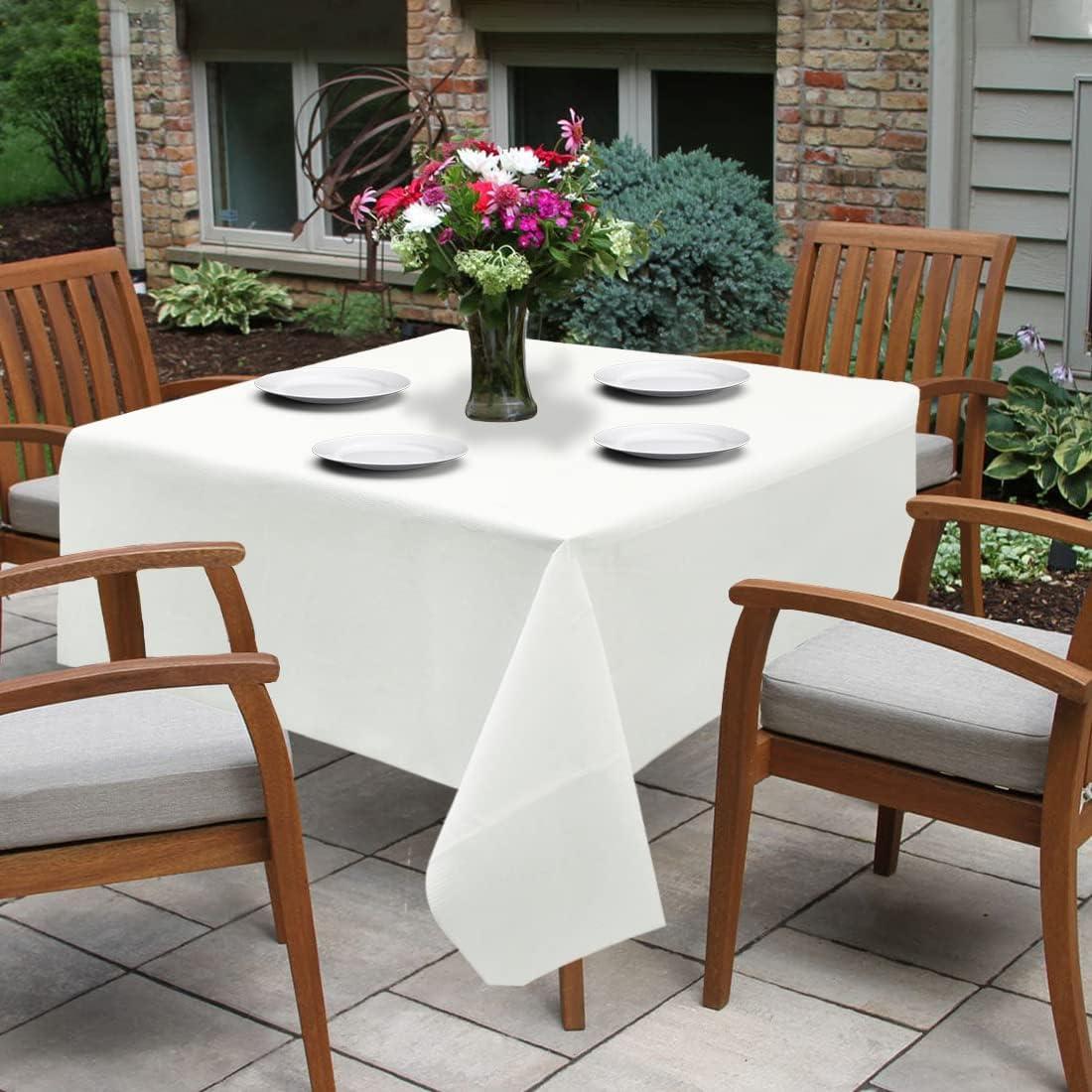 imagePARTY BARGAINS 5 Disposable Table Covers 54 X 54 White Table Cover 3 Ply Paper amp Plastic TableclothA White