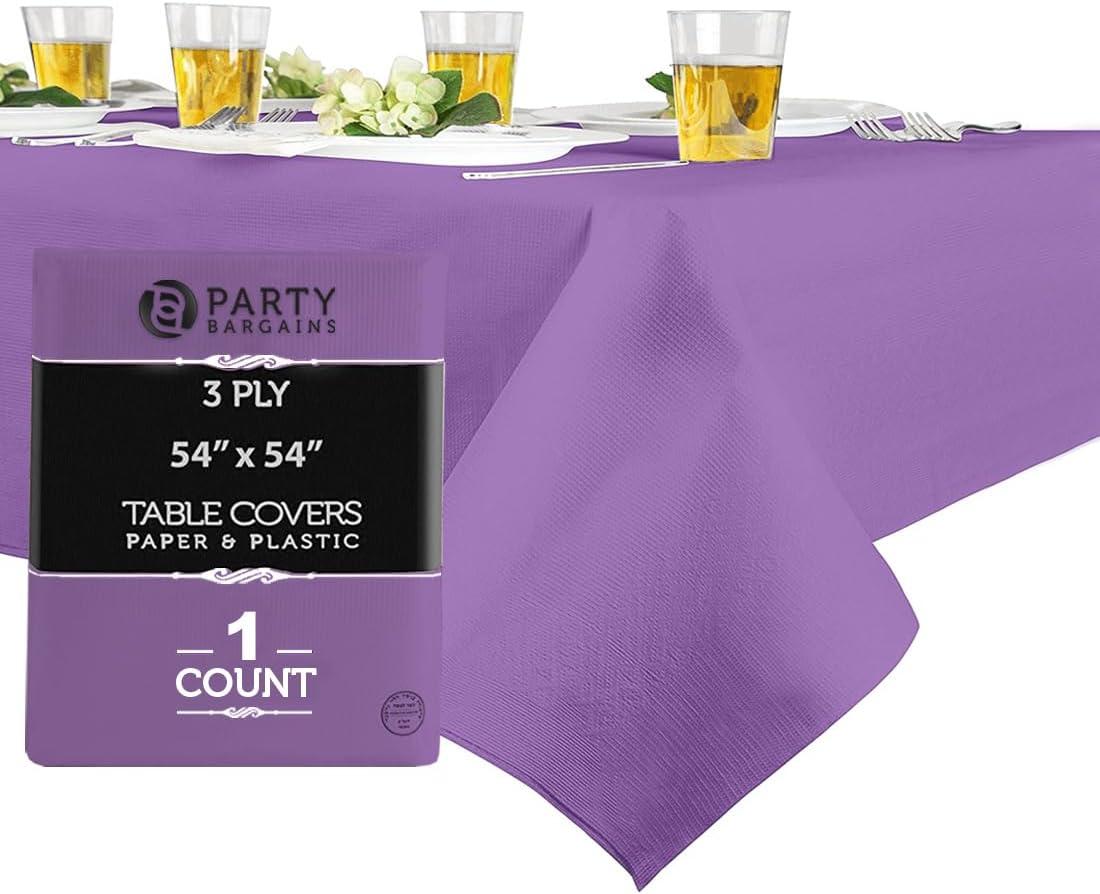 imagePARTY BARGAINS 5 Disposable Table Covers 54 X 54 White Table Cover 3 Ply Paper amp Plastic TableclothPurple