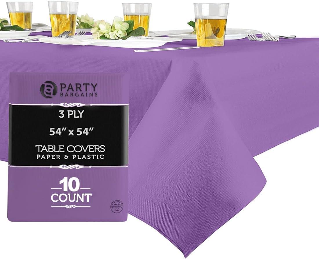 imagePARTY BARGAINS 5 Disposable Table Covers 54 X 54 White Table Cover 3 Ply Paper amp Plastic TableclothPurple