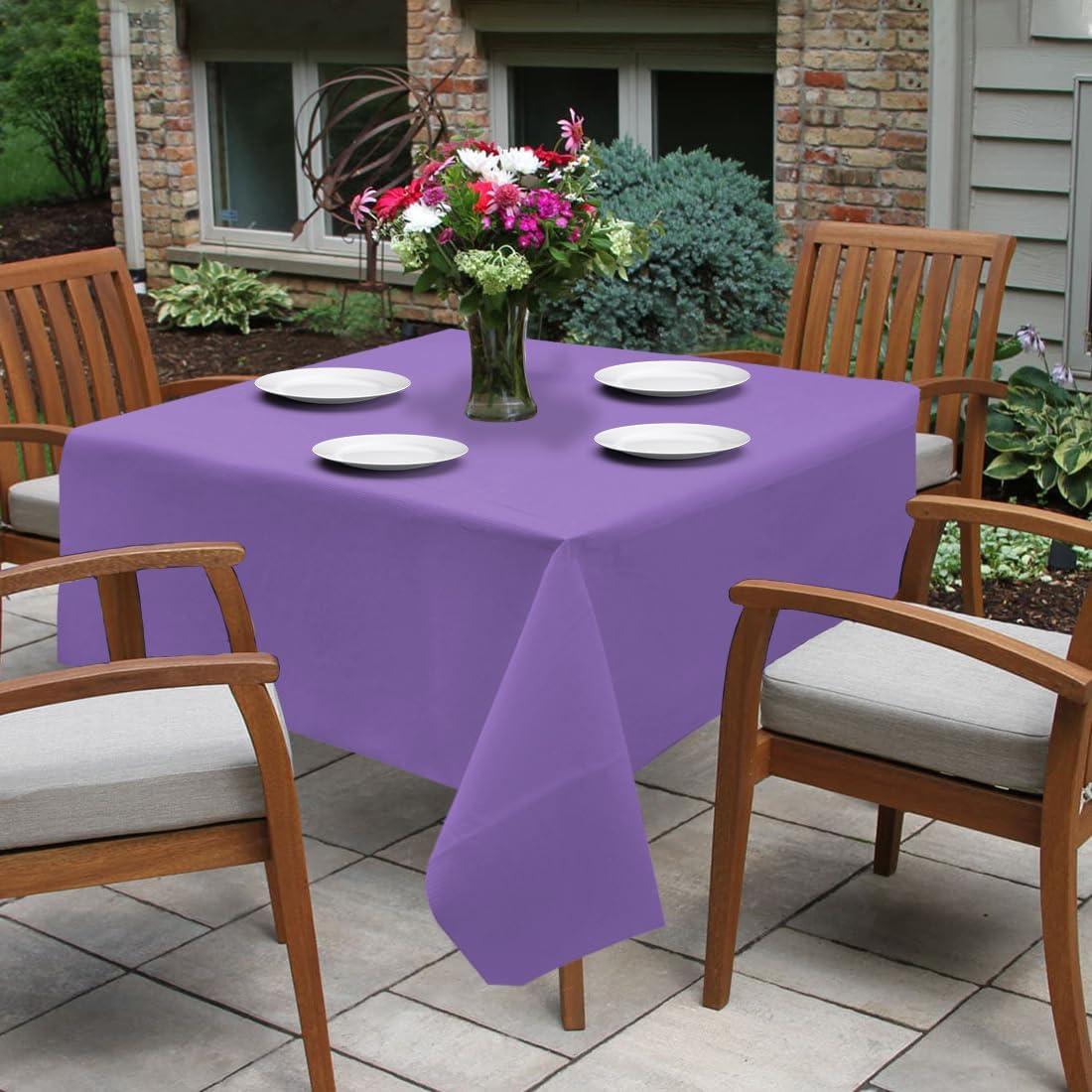 imagePARTY BARGAINS 5 Disposable Table Covers 54 X 54 White Table Cover 3 Ply Paper amp Plastic TableclothPurple