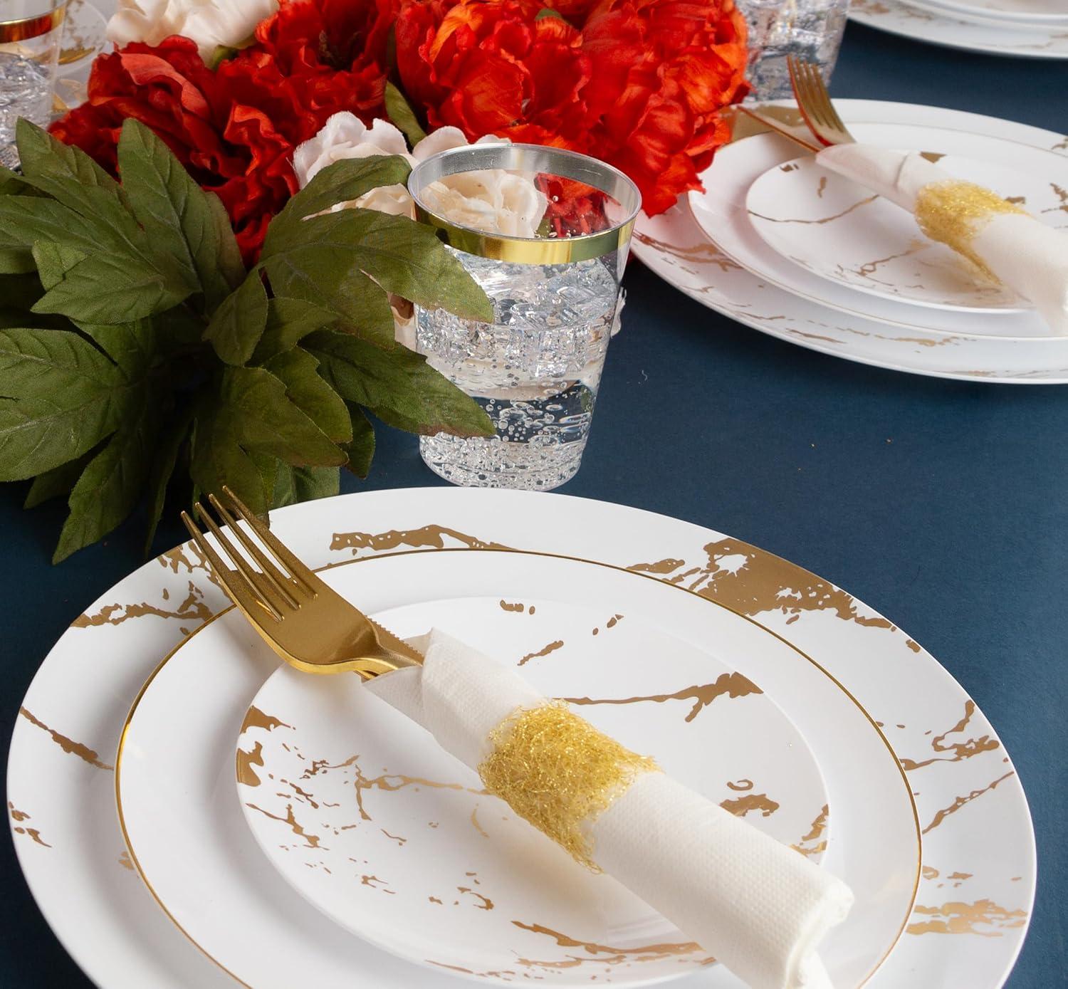 imagePARTY BARGAINS 6 Gold Stroke Collection Disposable Lunch Plates 20 Pack White Plastic Table Setting Plates Excellent Dinnerware for Banquet Formal Events