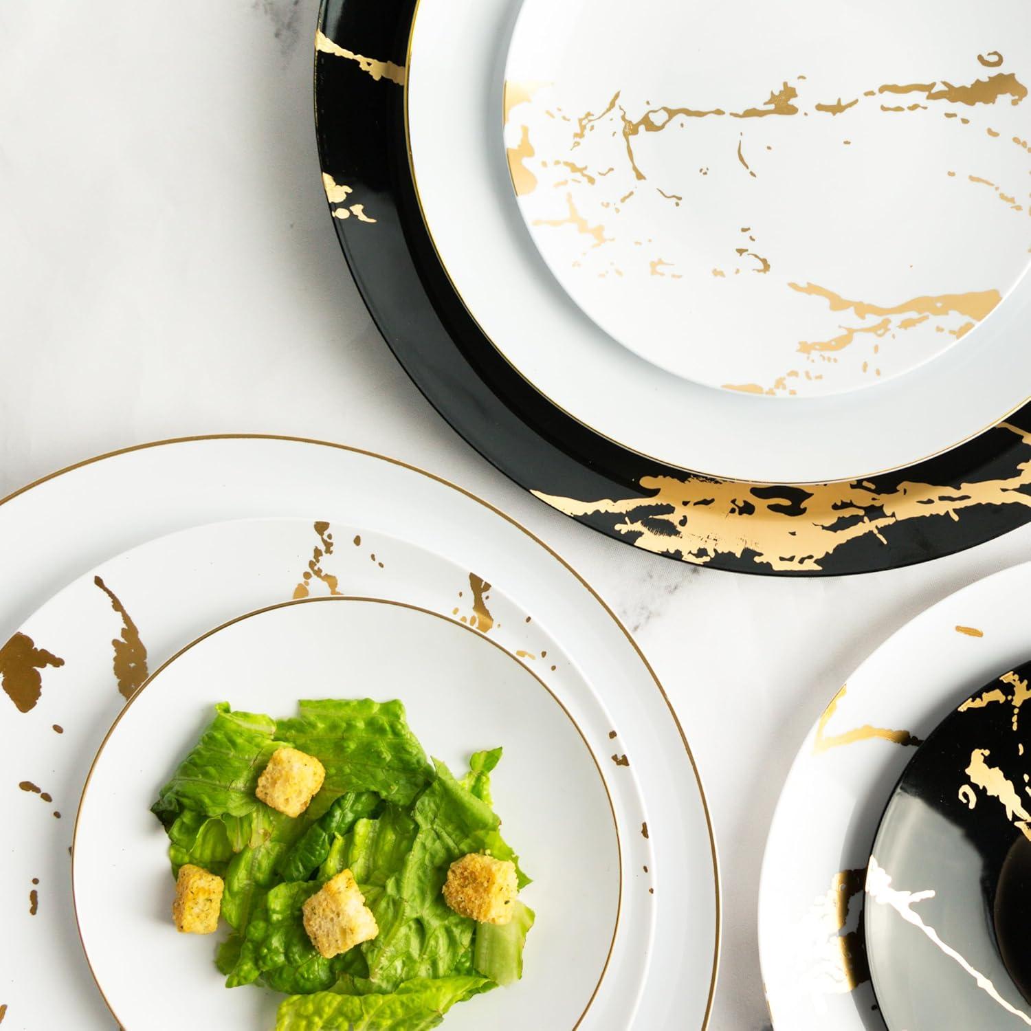 imagePARTY BARGAINS 6 Gold Stroke Collection Disposable Lunch Plates 20 Pack White Plastic Table Setting Plates Excellent Dinnerware for Banquet Formal Events