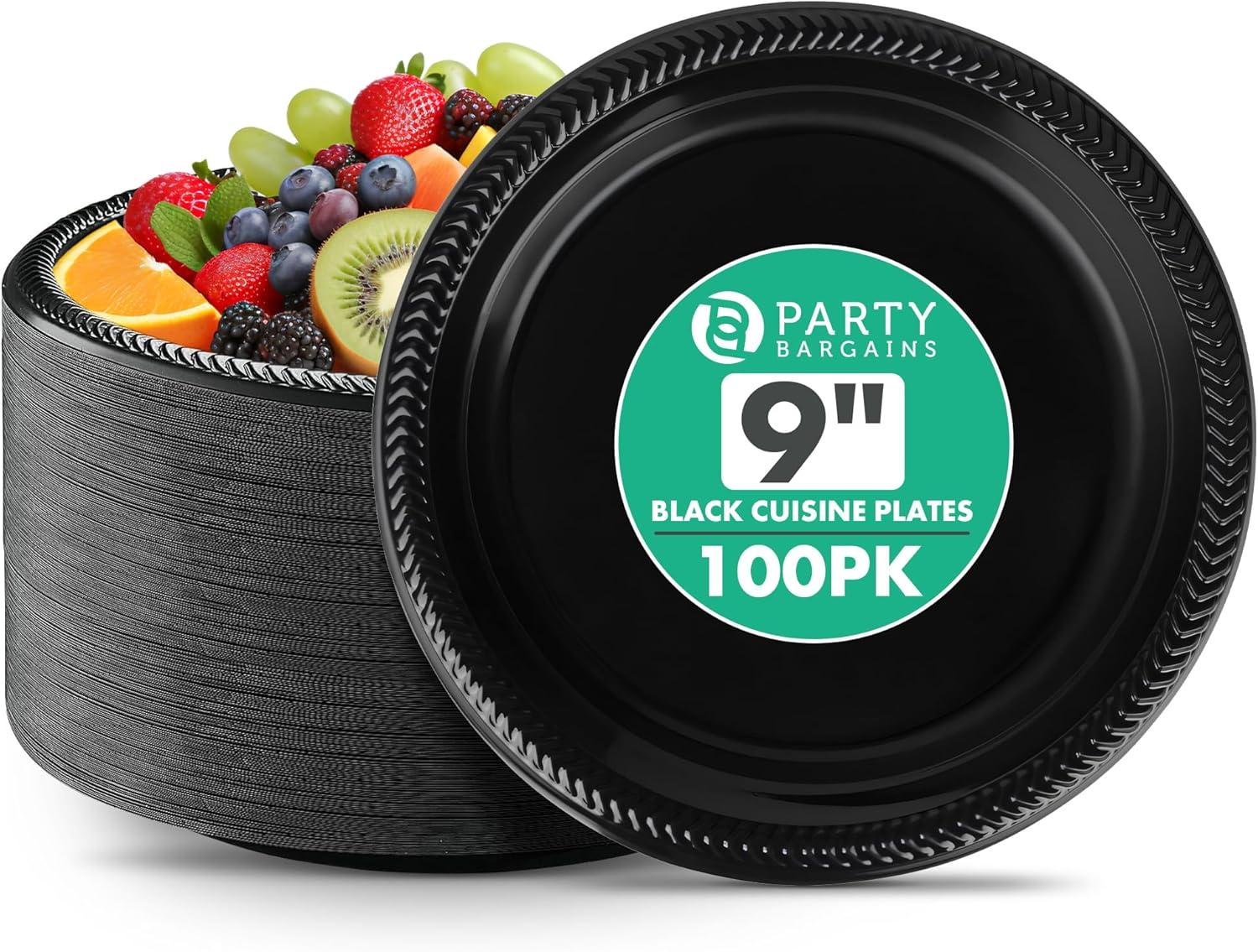 imagePARTY BARGAINS 6 Inch Disposable Black Plastic Plates 200 Pack Microwave Safe DinnerwareBlack