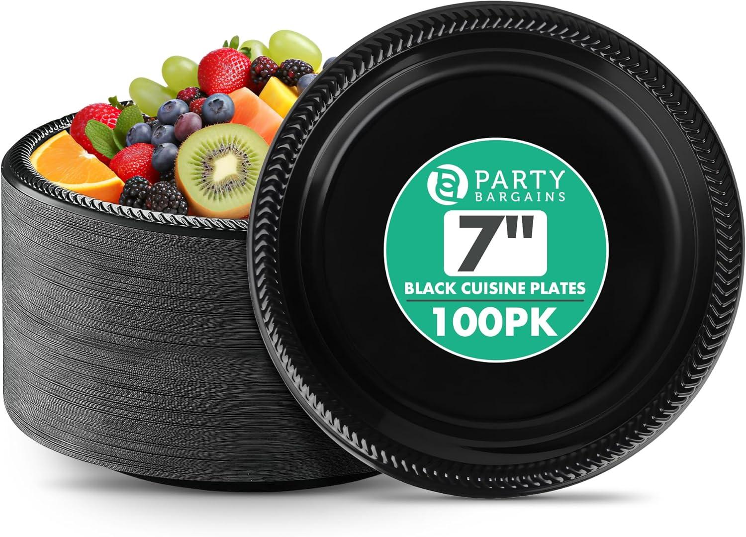 imagePARTY BARGAINS 6 Inch Disposable Black Plastic Plates 200 Pack Microwave Safe DinnerwareBlack