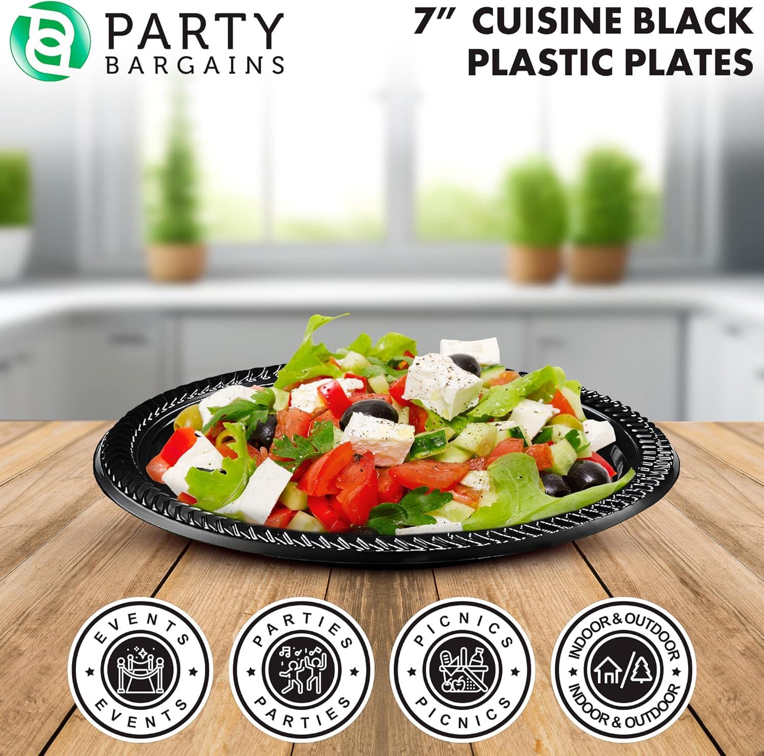 imagePARTY BARGAINS 6 Inch Disposable Black Plastic Plates 200 Pack Microwave Safe DinnerwareBlack