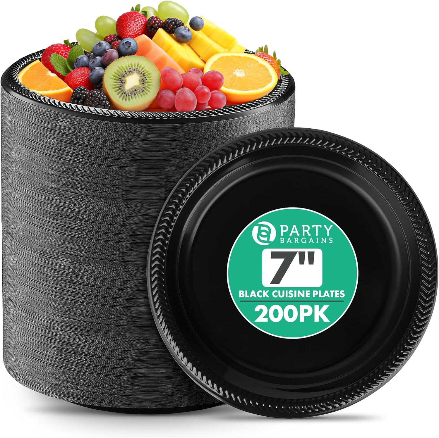 imagePARTY BARGAINS 6 Inch Disposable Black Plastic Plates 200 Pack Microwave Safe DinnerwareBlack