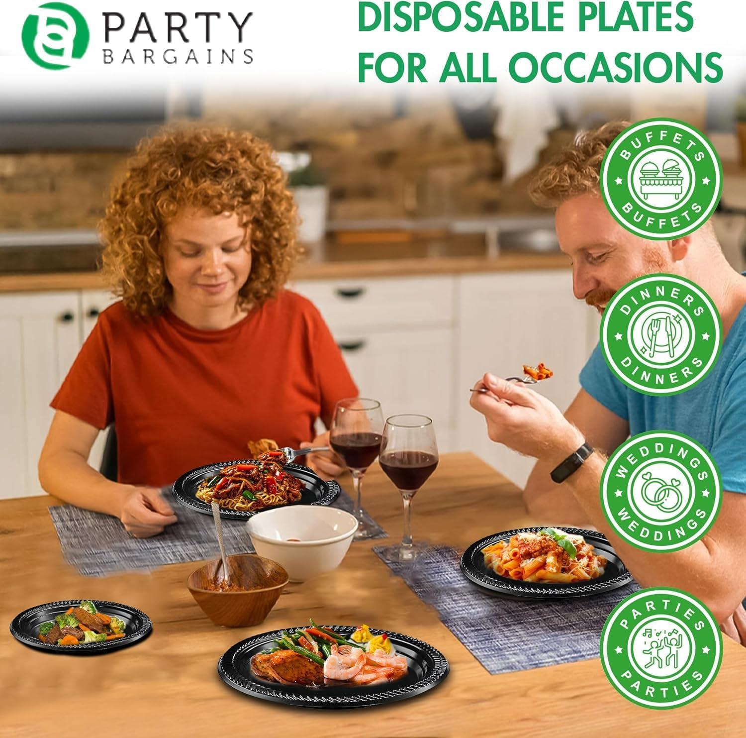 imagePARTY BARGAINS 6 Inch Disposable Black Plastic Plates 200 Pack Microwave Safe DinnerwareBlack