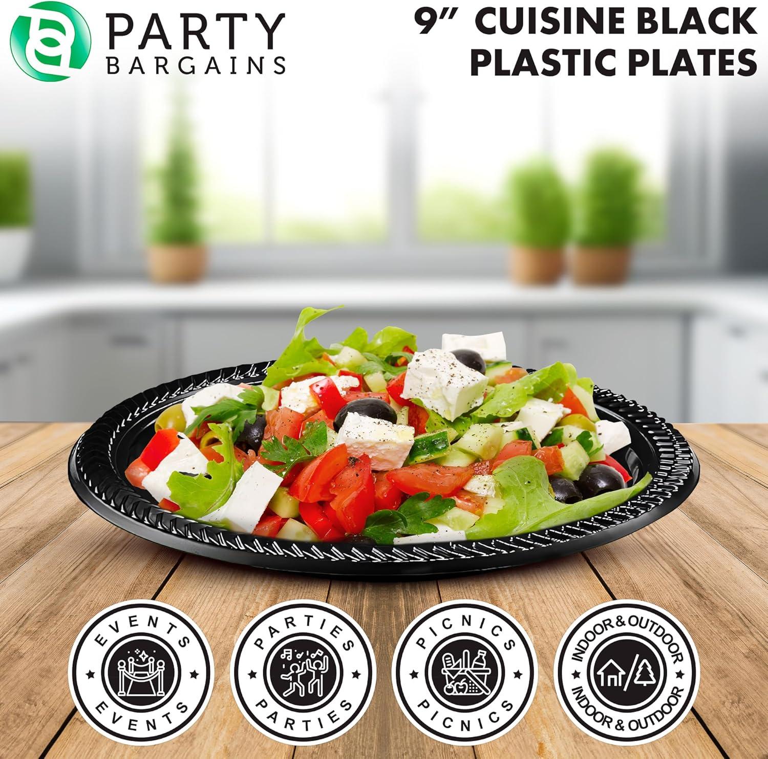 imagePARTY BARGAINS 6 Inch Disposable Black Plastic Plates 200 Pack Microwave Safe DinnerwareBlack