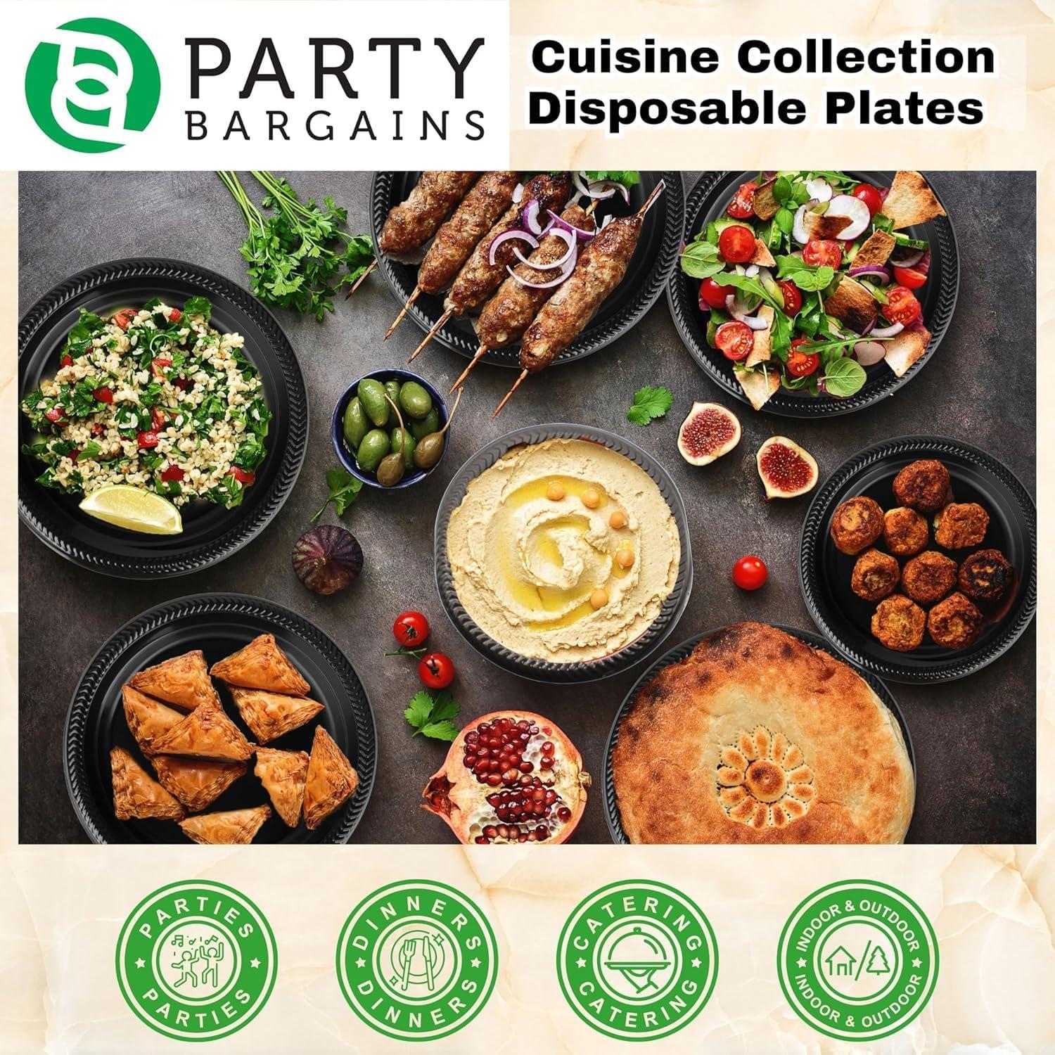 imagePARTY BARGAINS 6 Inch Disposable Black Plastic Plates 200 Pack Microwave Safe DinnerwareBlack