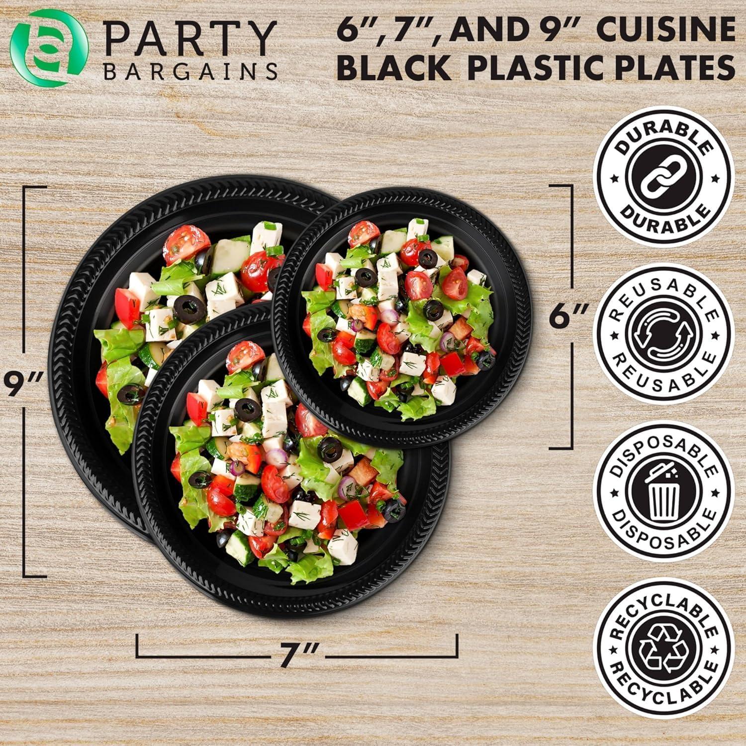 imagePARTY BARGAINS 6 Inch Disposable Black Plastic Plates 200 Pack Microwave Safe DinnerwareBlack