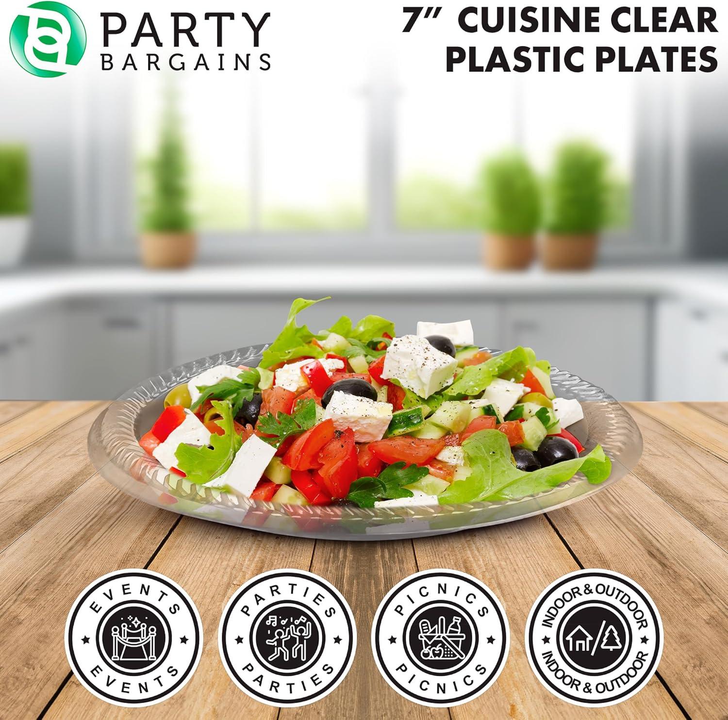 imagePARTY BARGAINS 6 Inch Disposable Black Plastic Plates 200 Pack Microwave Safe DinnerwareClear