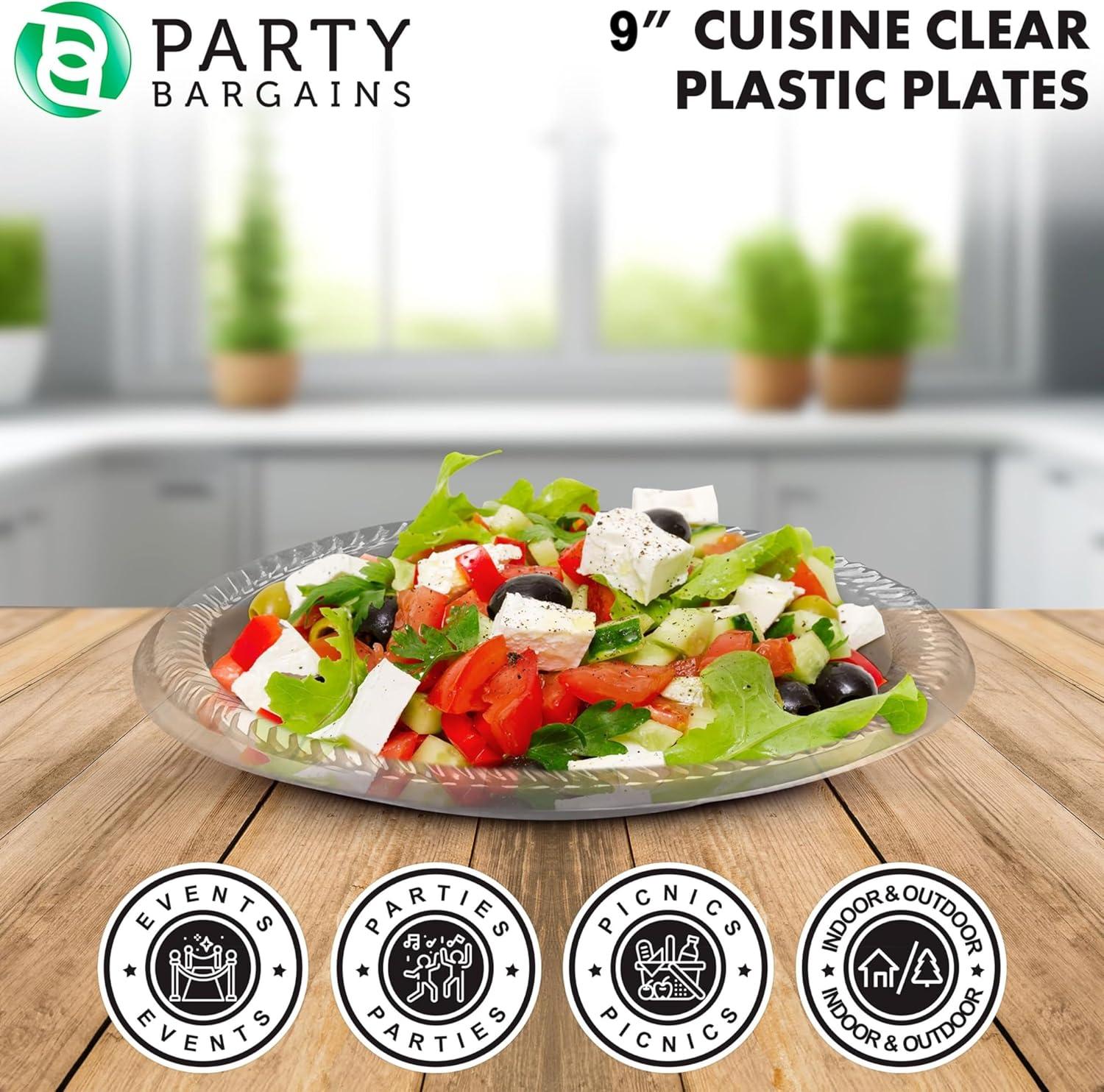 imagePARTY BARGAINS 6 Inch Disposable Black Plastic Plates 200 Pack Microwave Safe DinnerwareClear