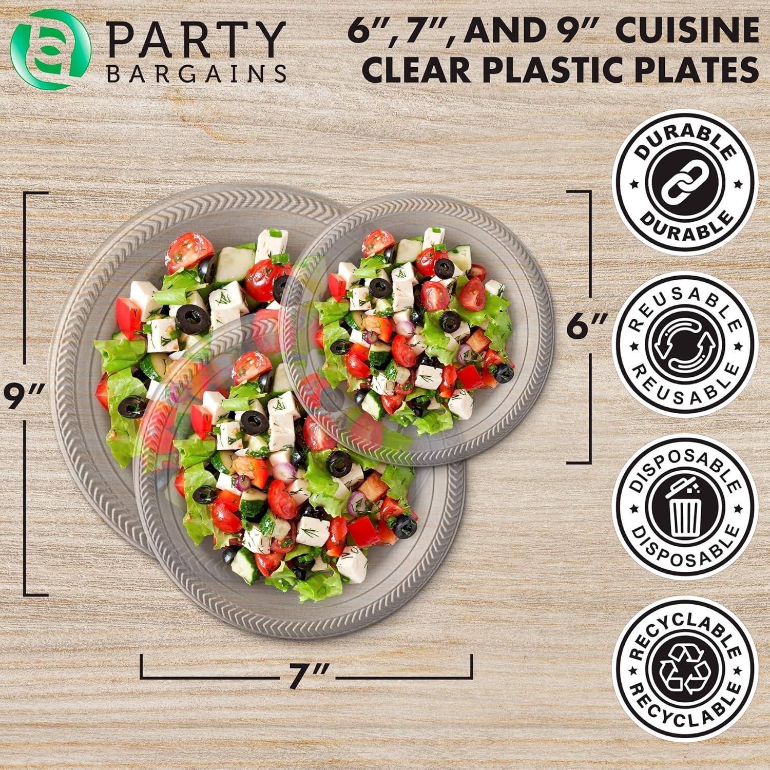 imagePARTY BARGAINS 6 Inch Disposable Black Plastic Plates 200 Pack Microwave Safe DinnerwareClear