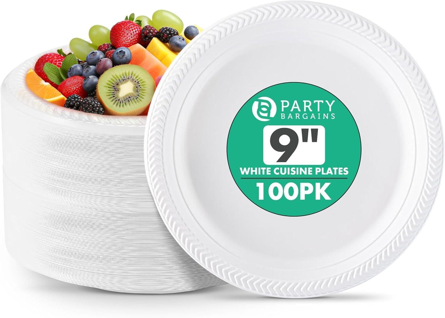 imagePARTY BARGAINS 6 Inch Disposable Black Plastic Plates 200 Pack Microwave Safe DinnerwareWhite