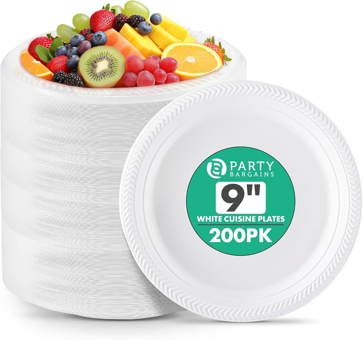 imagePARTY BARGAINS 6 Inch Disposable Black Plastic Plates 200 Pack Microwave Safe DinnerwareWhite