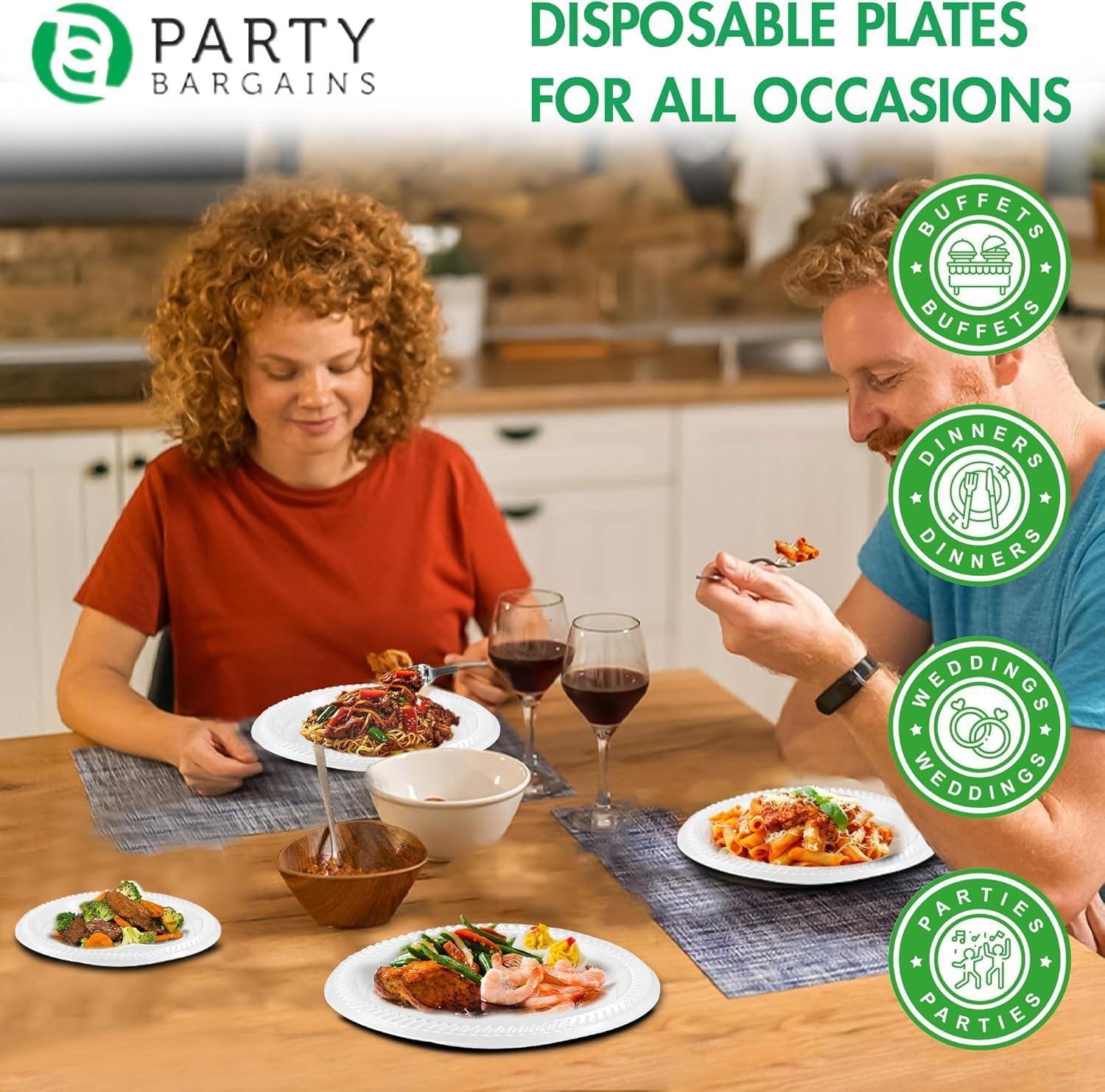imagePARTY BARGAINS 6 Inch Disposable Black Plastic Plates 200 Pack Microwave Safe DinnerwareWhite