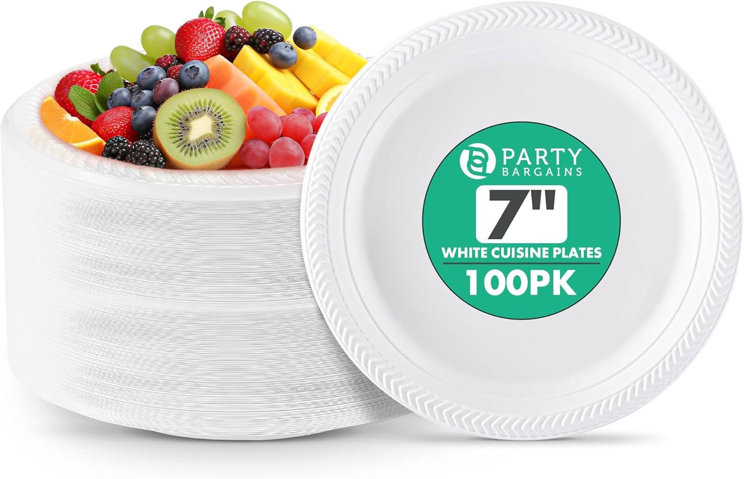 imagePARTY BARGAINS 6 Inch Disposable Black Plastic Plates 200 Pack Microwave Safe DinnerwareWhite