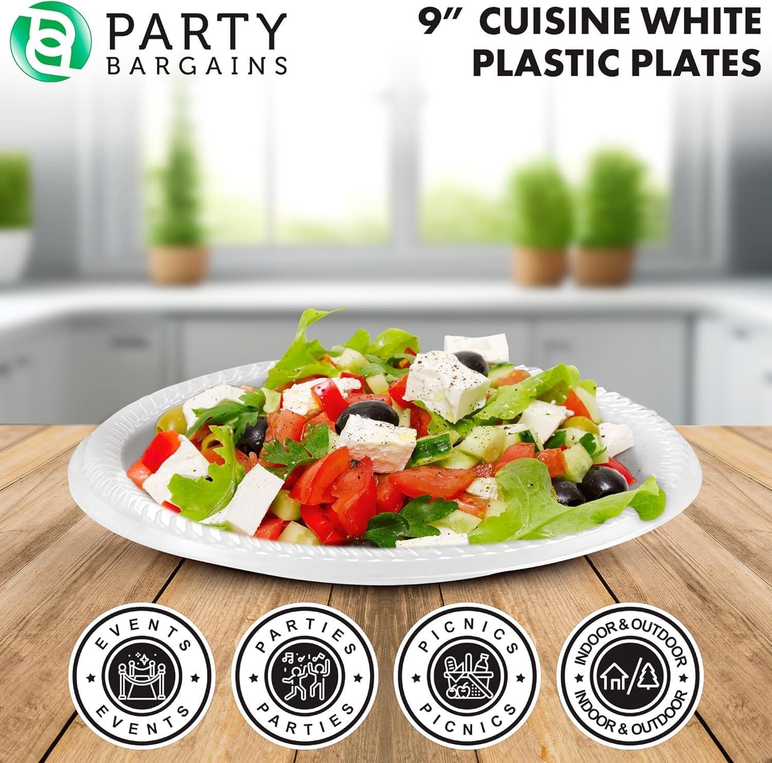 imagePARTY BARGAINS 6 Inch Disposable Black Plastic Plates 200 Pack Microwave Safe DinnerwareWhite
