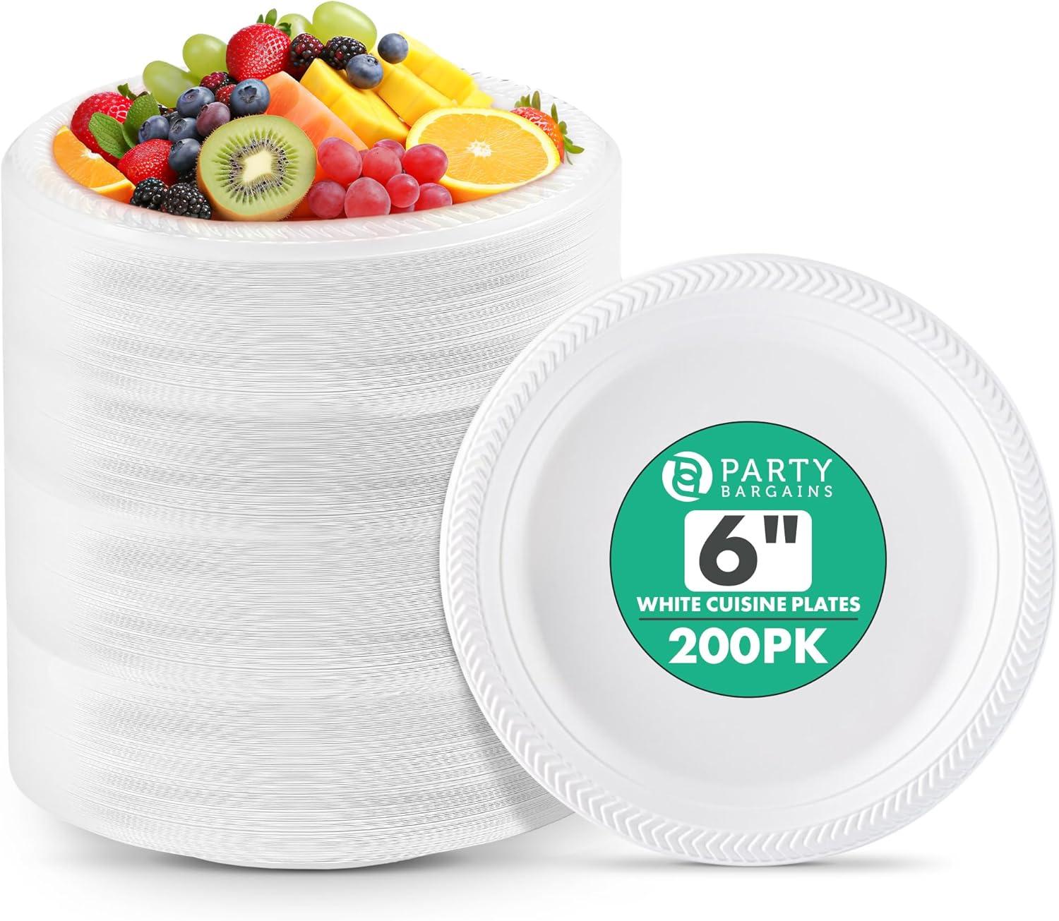 imagePARTY BARGAINS 6 Inch Disposable Black Plastic Plates 200 Pack Microwave Safe DinnerwareWhite