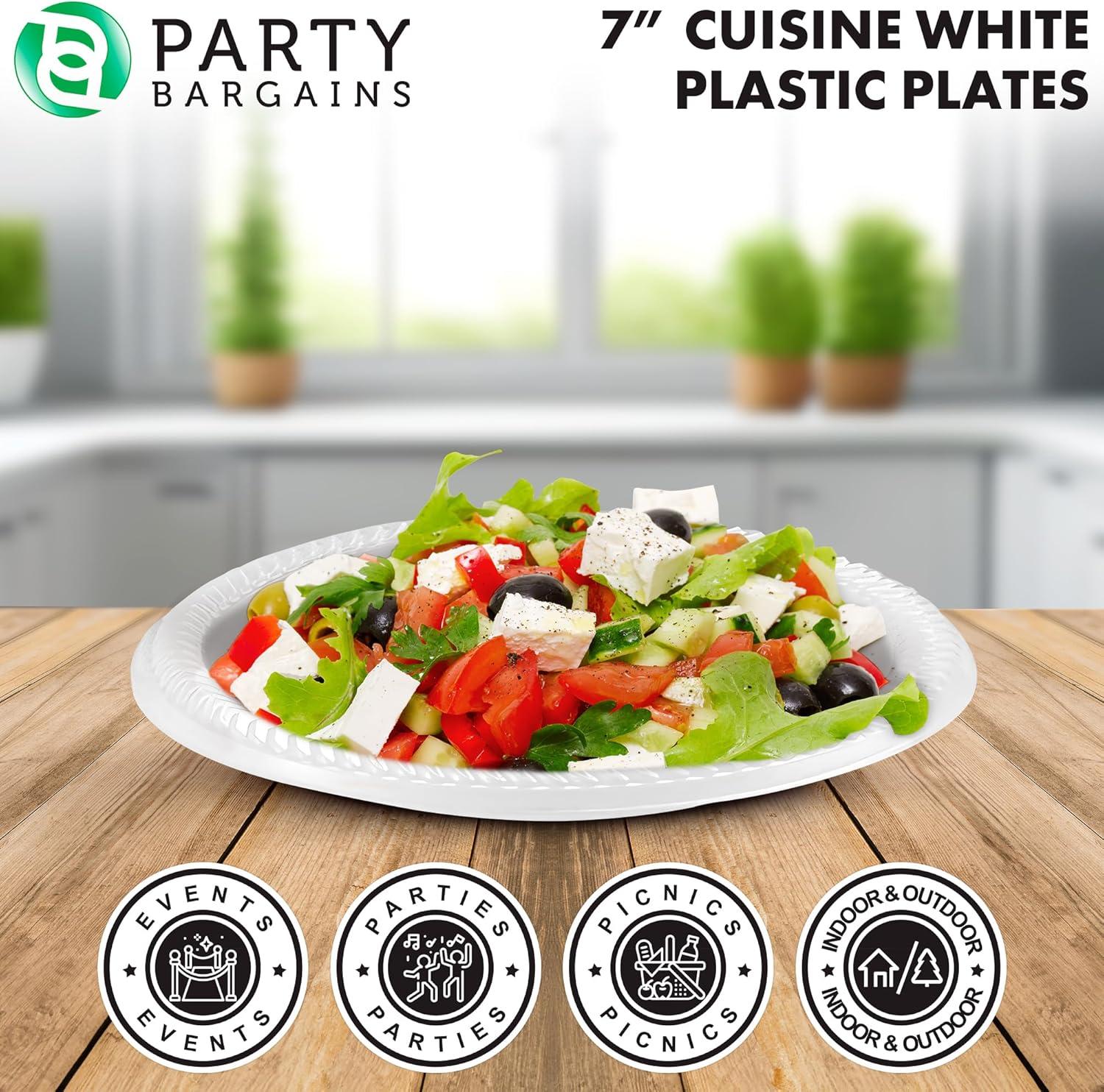 imagePARTY BARGAINS 6 Inch Disposable Black Plastic Plates 200 Pack Microwave Safe DinnerwareWhite