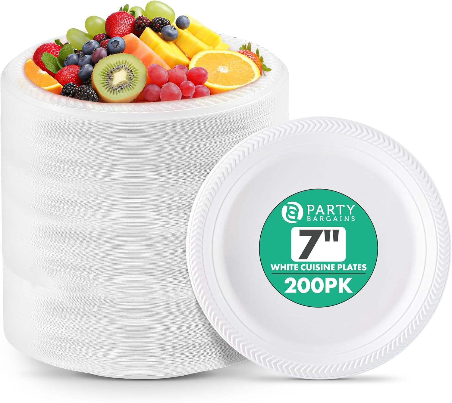 imagePARTY BARGAINS 6 Inch Disposable Black Plastic Plates 200 Pack Microwave Safe DinnerwareWhite