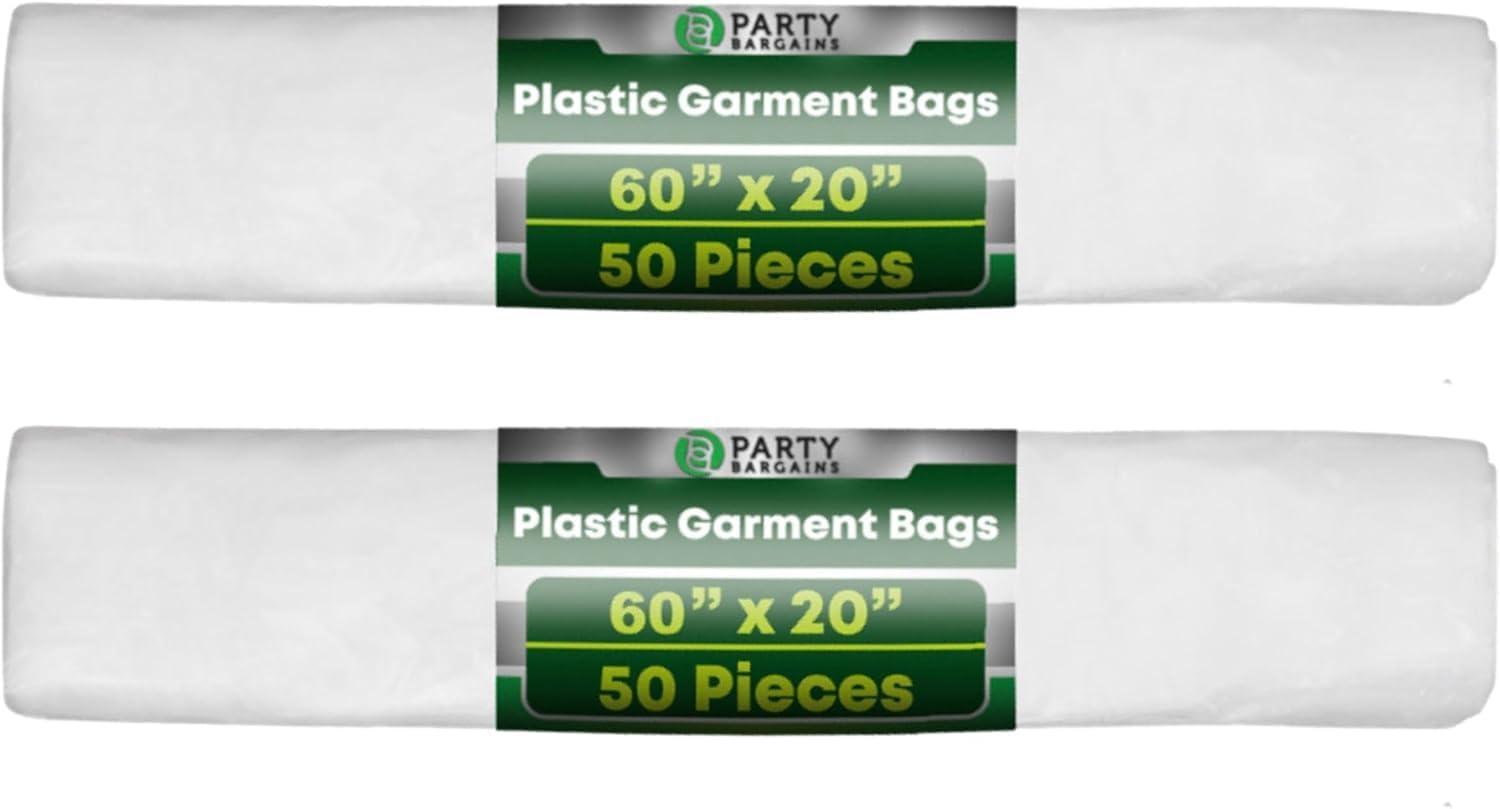 imagePARTY BARGAINS 60 x 20 Inch Disposable Clear Garment Bags 50 Pack HeavyDuty Plastic Clothes Covers for Suits Dresses Coats Closet amp Travel60 x 20 IN