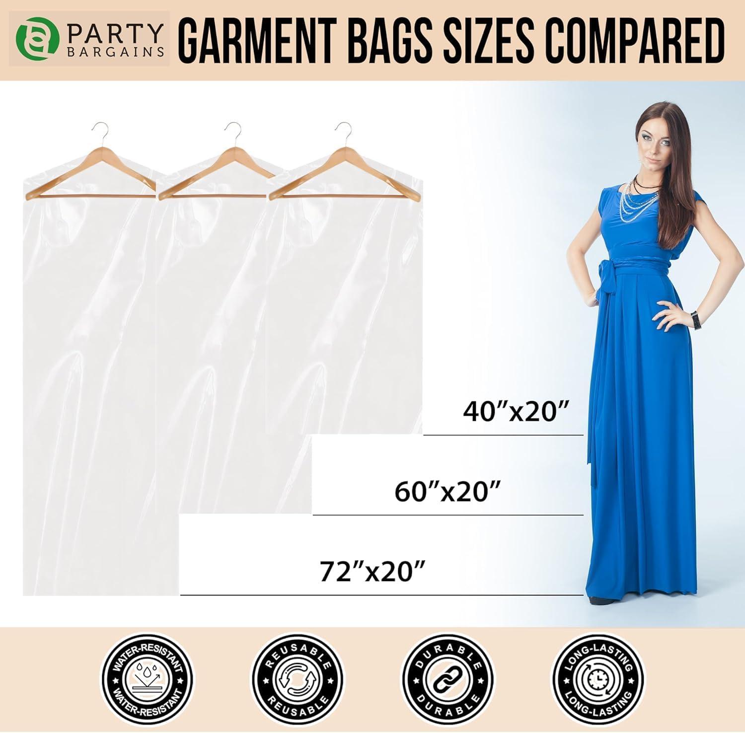 imagePARTY BARGAINS 60 x 20 Inch Disposable Clear Garment Bags 50 Pack HeavyDuty Plastic Clothes Covers for Suits Dresses Coats Closet amp Travel60 x 20 IN