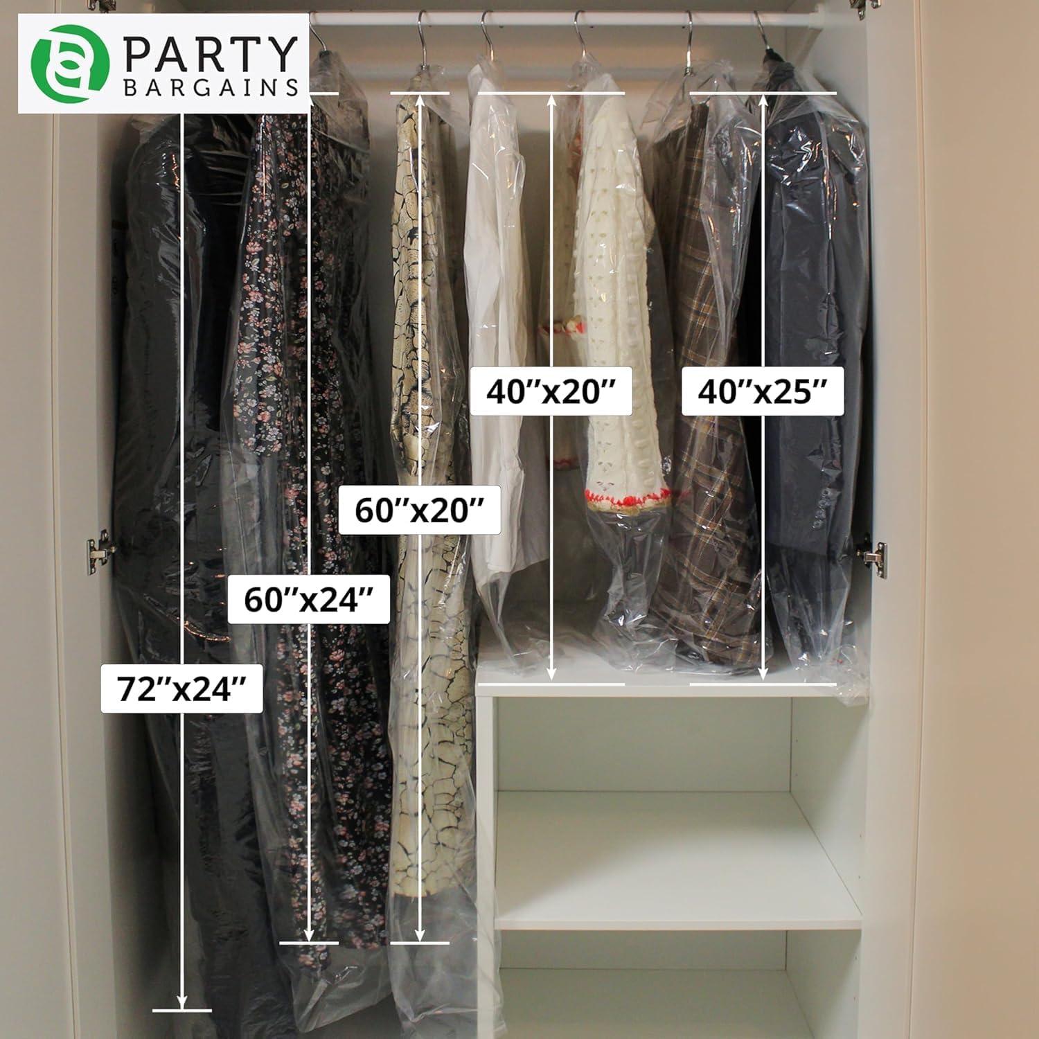 imagePARTY BARGAINS 60 x 20 Inch Disposable Clear Garment Bags 50 Pack HeavyDuty Plastic Clothes Covers for Suits Dresses Coats Closet amp Travel60 x 20 IN