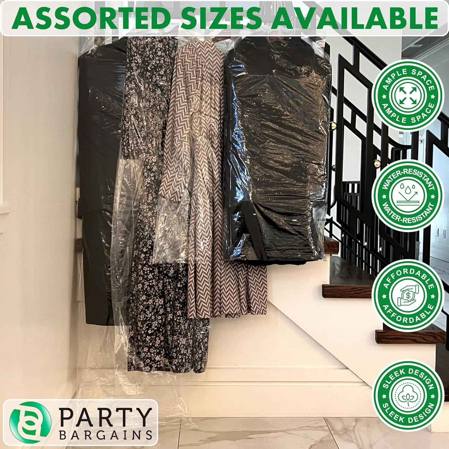 imagePARTY BARGAINS 60 x 20 Inch Disposable Clear Garment Bags 50 Pack HeavyDuty Plastic Clothes Covers for Suits Dresses Coats Closet amp Travel60 x 24 IN