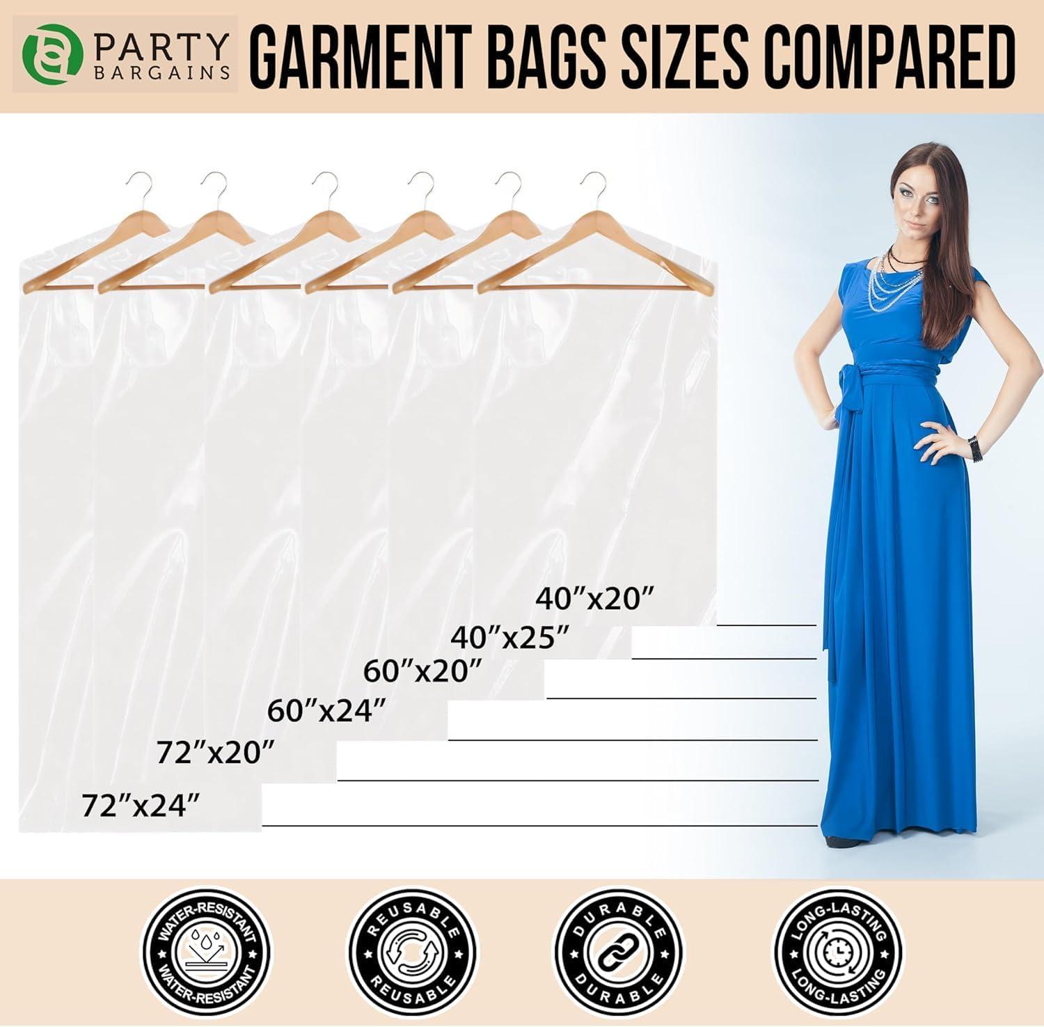 imagePARTY BARGAINS 60 x 20 Inch Disposable Clear Garment Bags 50 Pack HeavyDuty Plastic Clothes Covers for Suits Dresses Coats Closet amp Travel60 x 24 IN
