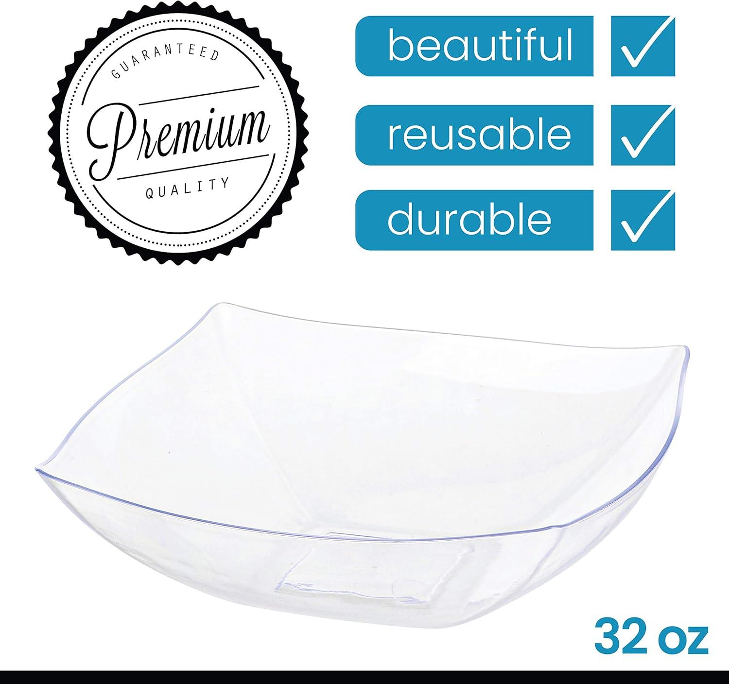 imagePARTY BARGAINS 64 oz Clear Square Plastic Bowls 5Pack ExtraLarge Disposable HeavyDuty Party Serving Bowls for Snacks amp SaladsClear